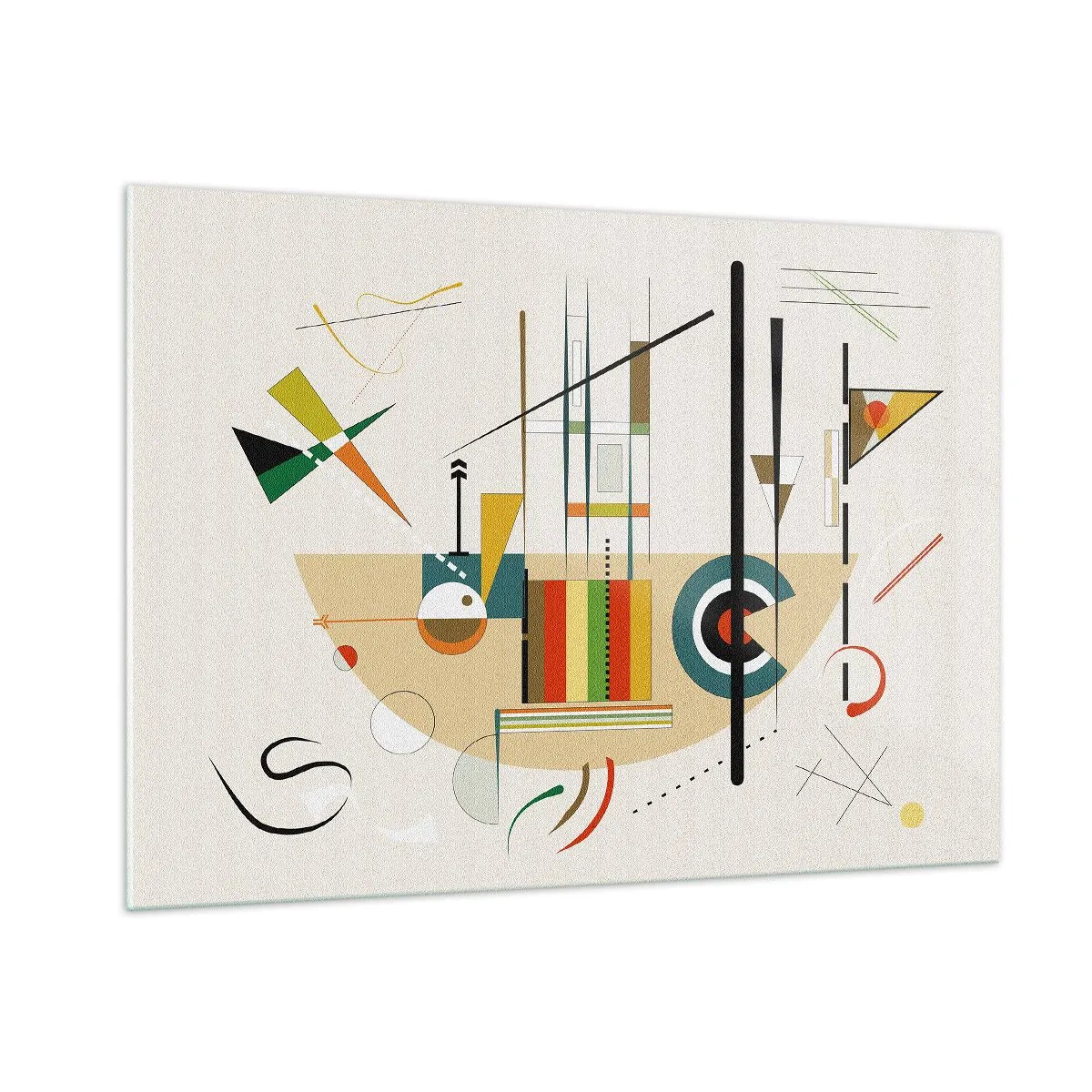 Glasbild - Bild auf glas - Bunte geometrische Abstraktion auf hellem Hintergrund - 100x70cm - Und die Welt lacht - Moderne Wanddekoration für Wohnzimmer und Schlafzimmer ARTTOR