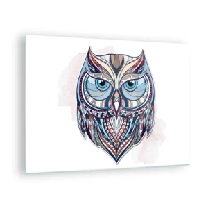Glasbild - Bild auf glas - Buntes, geometrisches Porträt einer Eule - 70x50cm - Aufwendige Ziereule - Moderne Wanddekoration für Wohnzimmer und Schlafzimmer ARTTOR