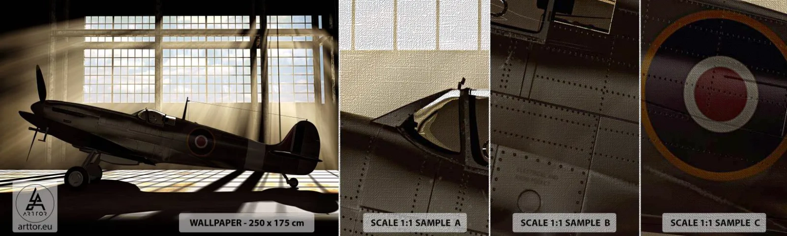 Fototapeten Muster Premium Canvas - Die Ruhe eines Kriegers - Flugzeug, Luftfahrthangar, Flugzeug - 100x30 cm