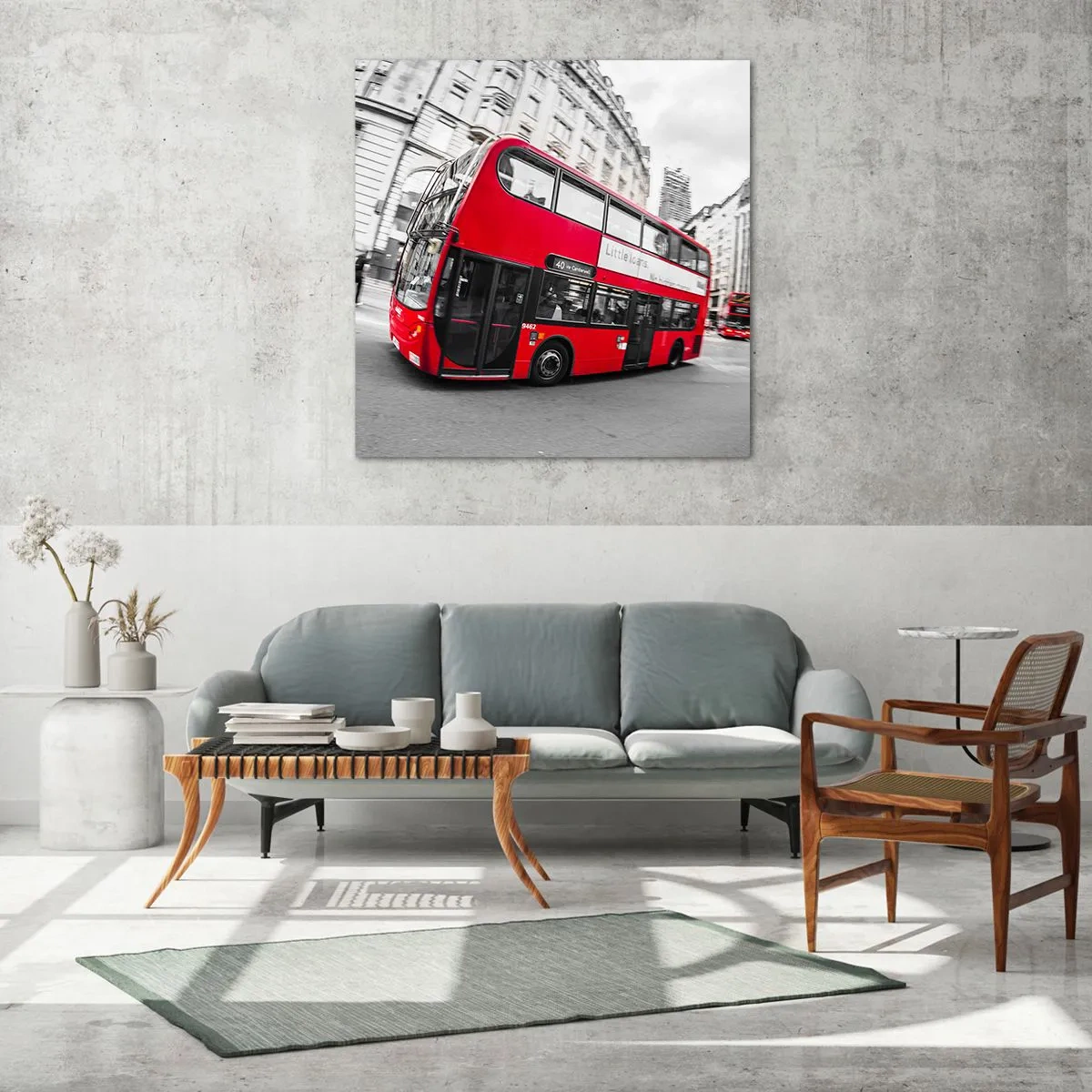 Glasbild - Bild auf glas - London traditionell - mit dem Bus - 60x60 cm
