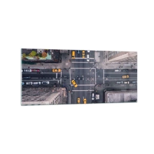 Glasbild - Bild auf glas - Luftaufnahme einer belebten Stadtstraße - 120x50cm - Eine einfache Wahl - Moderne Wanddekoration für Wohnzimmer und Schlafzimmer ARTTOR