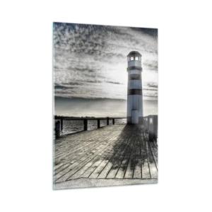 Glasbild - Bild auf glas - Ein Leuchtturm vor einem dramatischen Himmel - 50x70cm - Matrosen, ich warte auf euch - Moderne Wanddekoration für Wohnzimmer und Schlafzimmer ARTTOR