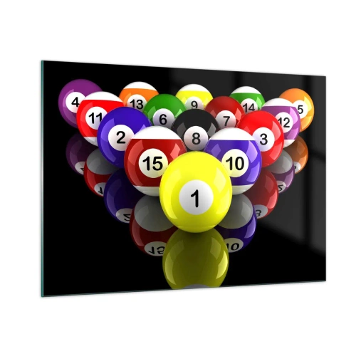 Glasbild - Bild auf glas - Bunte Billardkugeln auf schwarzem Hintergrund angeordnet - 100x70cm - Verschiedene Spielfarben - Moderne Wanddekoration für Wohnzimmer und Schlafzimmer ARTTOR