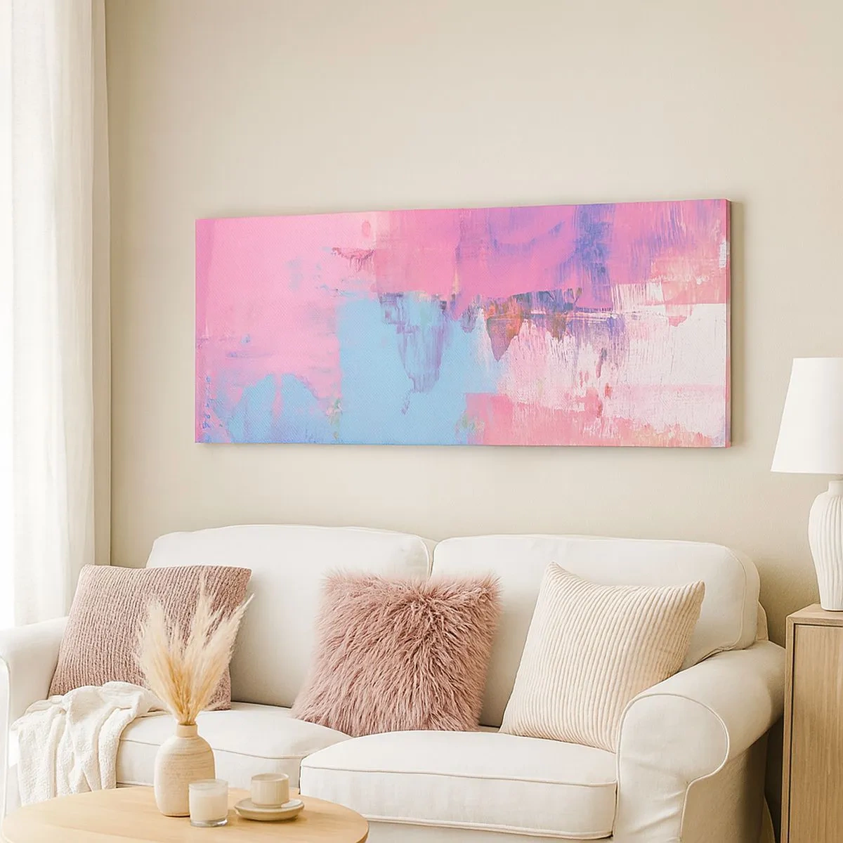 Bild auf Leinwand - Leinwandbild - Rosa, Blau und eine Prise Licht - 100x40 cm