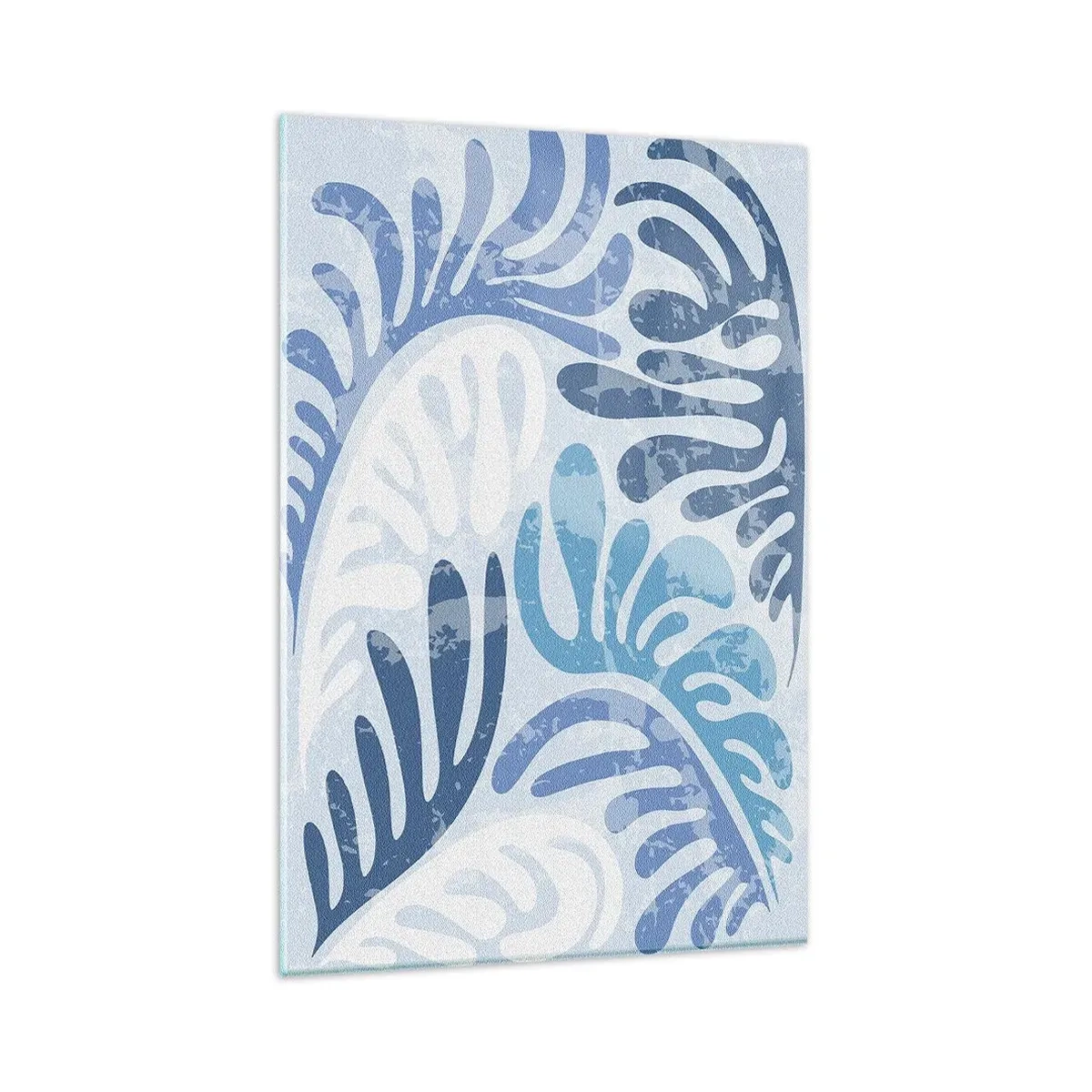 Glasbild - Bild auf glas - Abstrakte Formen in Blautönen auf weißem Hintergrund - 80x120cm - Blaue Farne - Moderne Wanddekoration für Wohnzimmer und Schlafzimmer ARTTOR