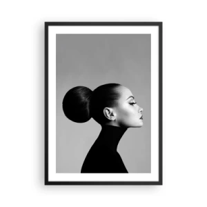 Poster in einem schwarzem Rahmen - Profil einer Frau in Schwarz und Weiß mit eleganter Hochsteckfrisur - 50x70cm - Moderne Nofretete - Moderne Wanddekoration für Wohnzimmer und Schlafzimmer ARTTOR