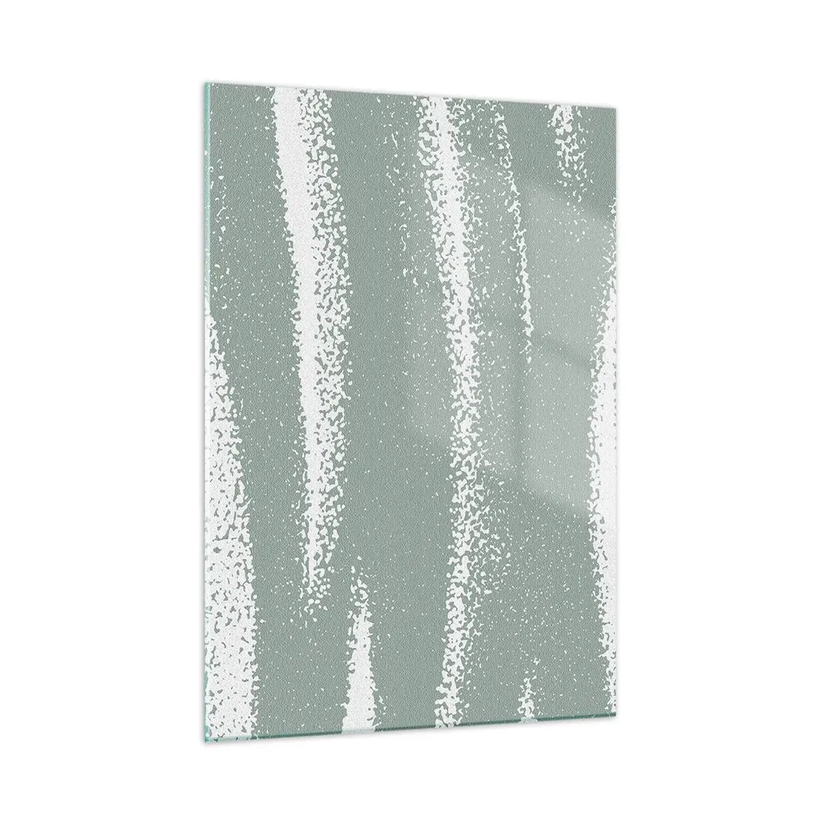 Glasbild - Bild auf glas - Weiße Streifen auf kühlem Grün - 50x70cm - Abstraktion im Winterklima - Moderne Wanddekoration für Wohnzimmer und Schlafzimmer ARTTOR