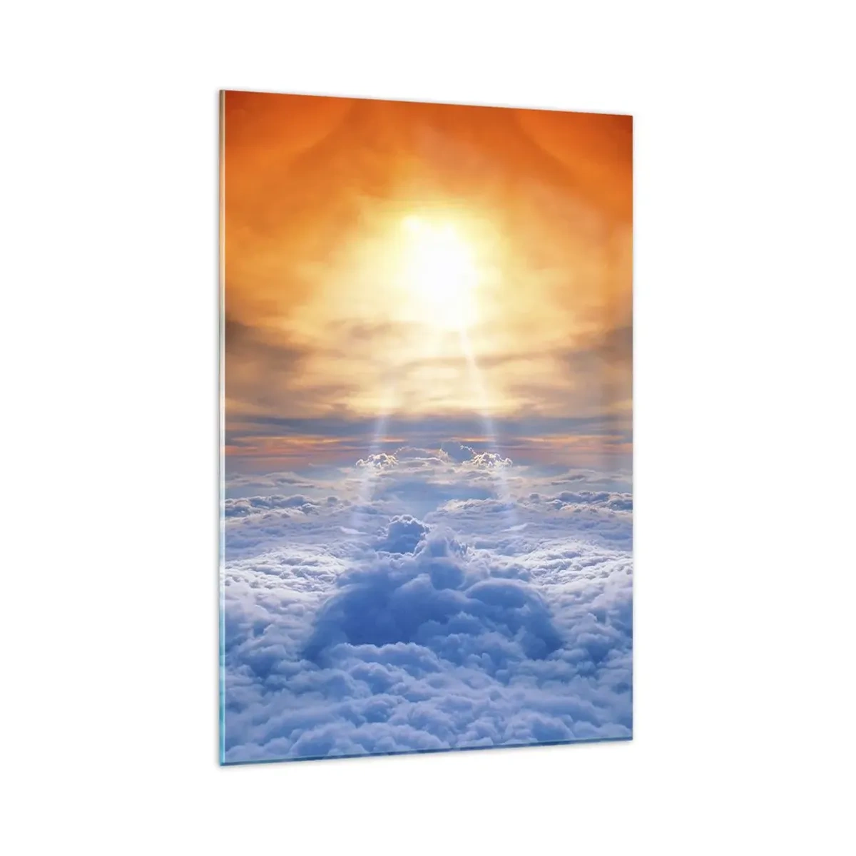 Glasbild - Bild auf glas - Sonnenuntergang über den Wolken, der Himmel voller goldener Farben und Licht. - 80x120cm - Mystische Landschaft - Moderne Wanddekoration für Wohnzimmer und Schlafzimmer ARTTOR
