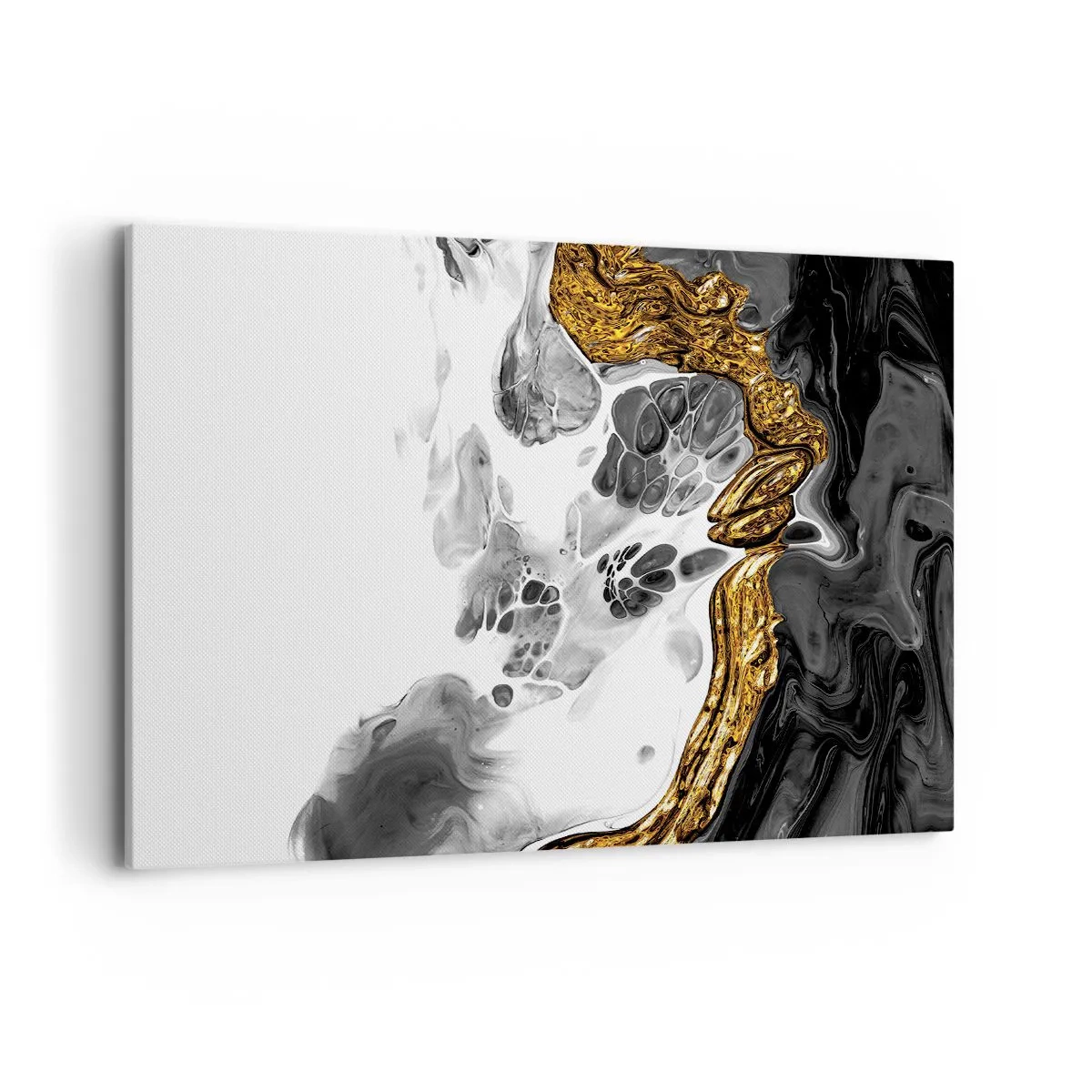 Bild auf Leinwand - Leinwandbild - Eine abstrakte Komposition mit Akzenten in Gold und Schwarz. - 100x70cm - Organische Komposition - Moderne Wanddekoration für Wohnzimmer und Schlafzimmer ARTTOR