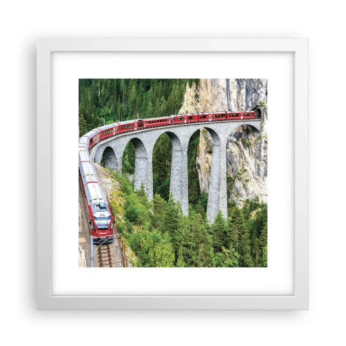 Poster in einem weißen Rahmen - Eisenbahn für Bergblick - 30x30 cm
