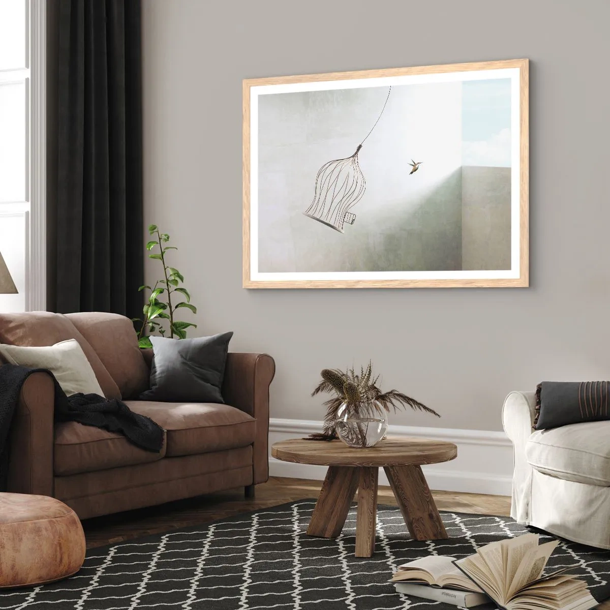 Poster in einem Rahmen aus heller Eiche - In seinem Element - 91x61 cm