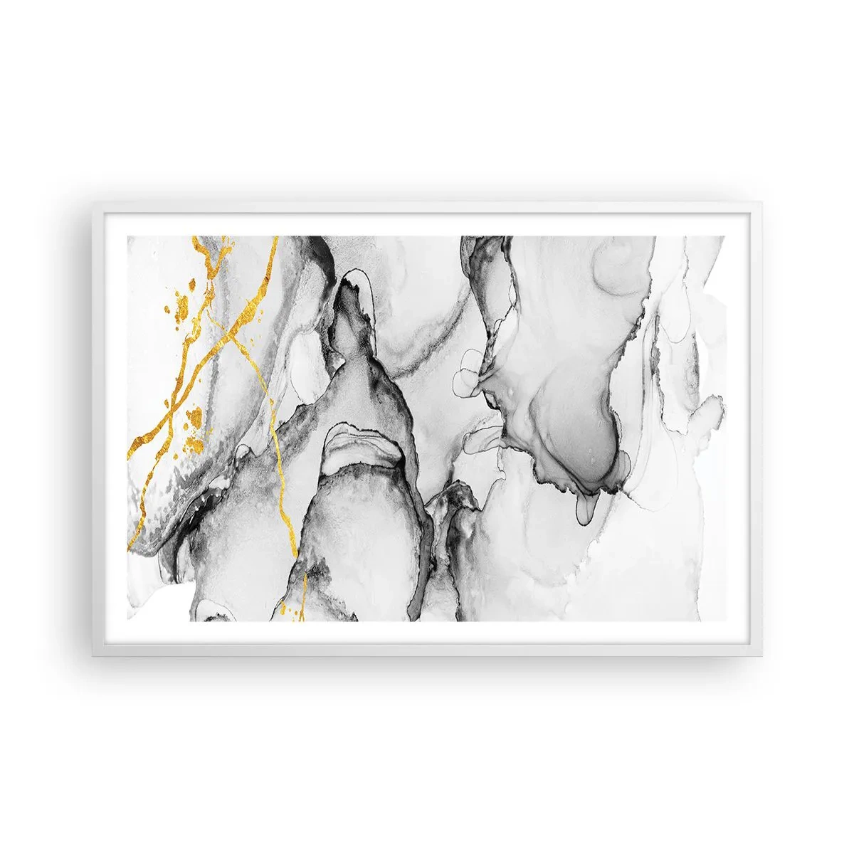 Poster in einem weißen Rahmen - Komposition mit Goldmotiv - 91x61 cm