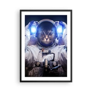 Poster in einem schwarzem Rahmen - Astronautenkatze im vollen Raumanzug - 50x70cm - Houston, du hast ein Problem - Moderne Wanddekoration für Wohnzimmer und Schlafzimmer ARTTOR
