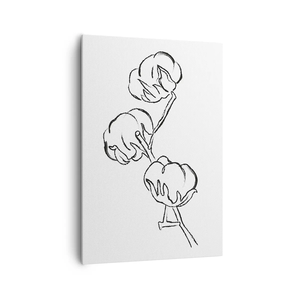 Bild auf Leinwand - Leinwandbild - Ein zarter Umriss eines Baumwollzweigs auf weißem Hintergrund - 70x100cm - Baumwolldaunen - Moderne Wanddekoration für Wohnzimmer und Schlafzimmer ARTTOR