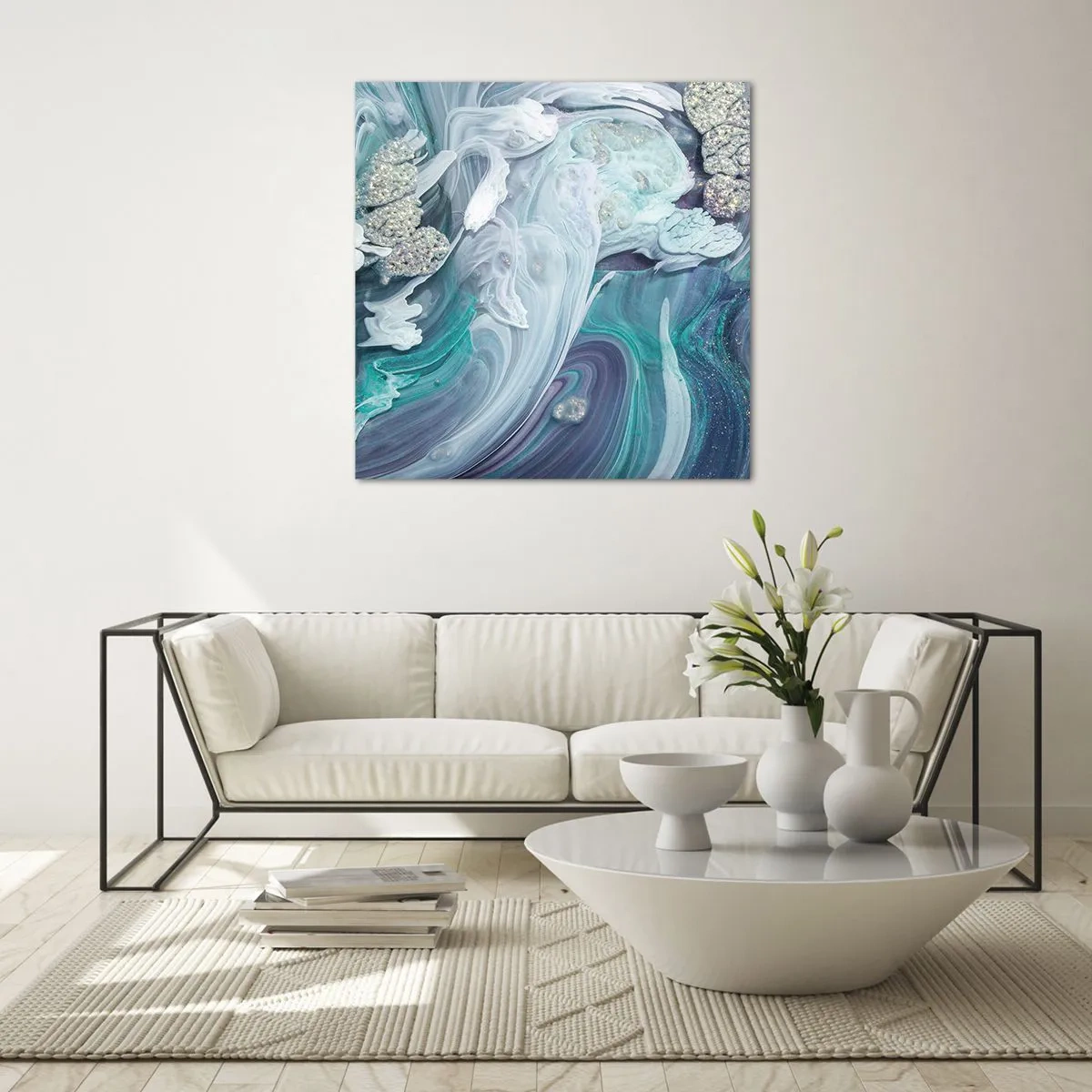 Glasbild - Bild auf glas - Strömungen von Himmelblau - 70x70 cm