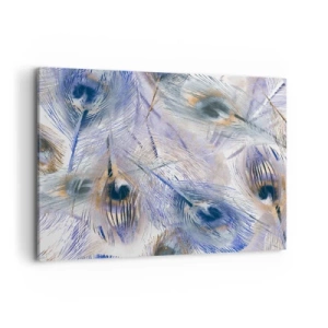 Bild auf Leinwand - Leinwandbild - Ein Muster mit Pfauenfedern in Blau- und Goldtönen - 100x70cm - Pfau-Komposition - Moderne Wanddekoration für Wohnzimmer und Schlafzimmer ARTTOR