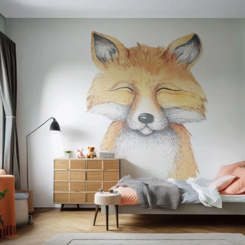 Maßgeschneiderte Fototapete Premium Sand - Fuchsstimmungen - Für Kinder, Fuchs, Freundschaft