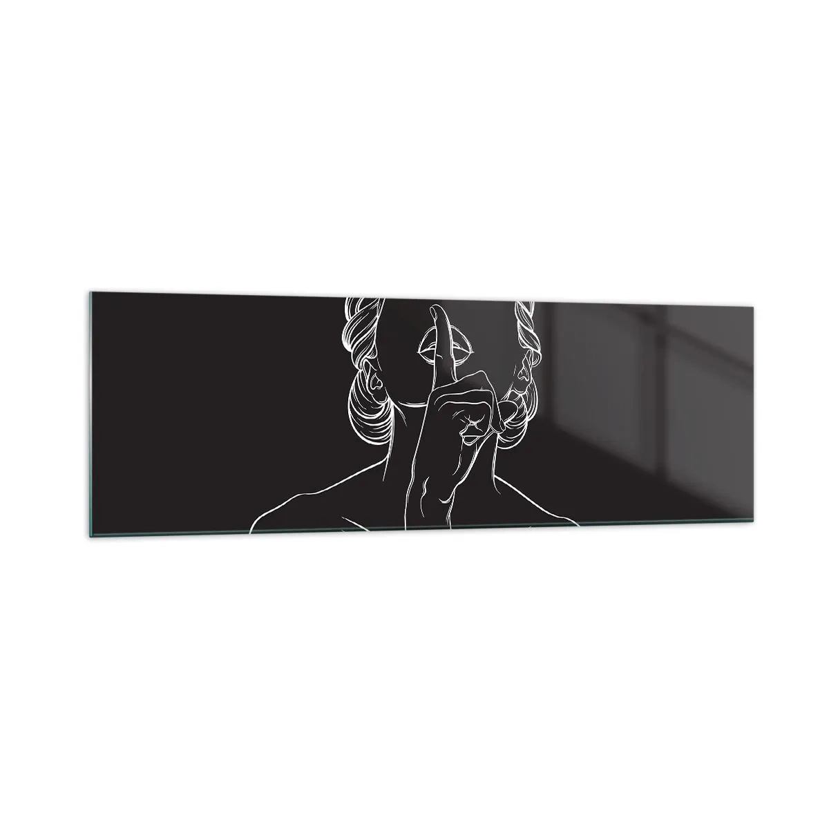 Glasbild - Bild auf glas - Minimalistische Silhouette einer Frau auf schwarzem Hintergrund - 160x50cm - Schönheit erblüht in der Stille - Moderne Wanddekoration für Wohnzimmer und Schlafzimmer ARTTOR