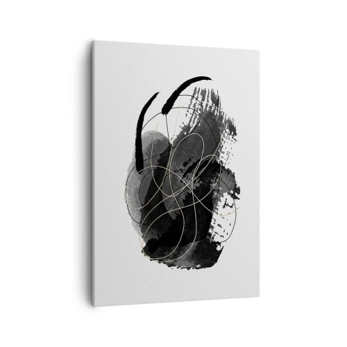 Bild auf Leinwand - Leinwandbild - Abstraktion in Schwarz und Gold auf weißem Hintergrund - 50x70cm - Aus Schwarz entstanden - Moderne Wanddekoration für Wohnzimmer und Schlafzimmer ARTTOR