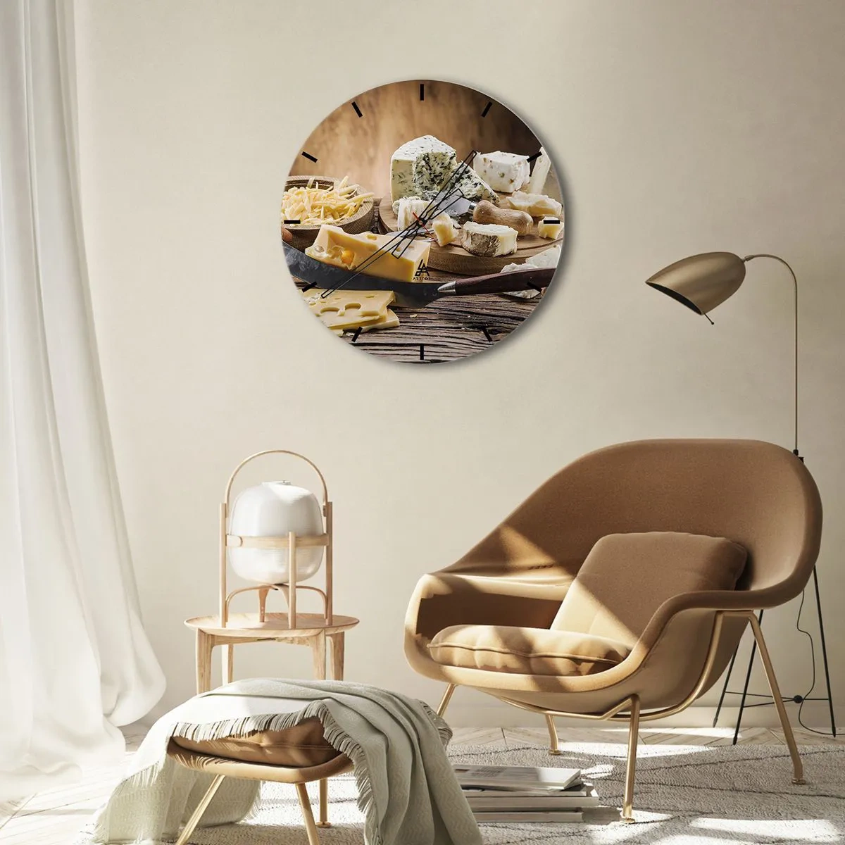 Wanduhr - Glasuhr - Lächeln Sie den Käse an - 40x40 cm