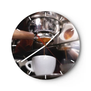 Wanduhr - Glasuhr - Nahaufnahme einer Kaffeemaschine mit einer Tasse Espresso - 30x30cm - Gute Zeit des Tages - Moderne Wanddekoration für Wohnzimmer, Küche und Schlafzimmer ARTTOR