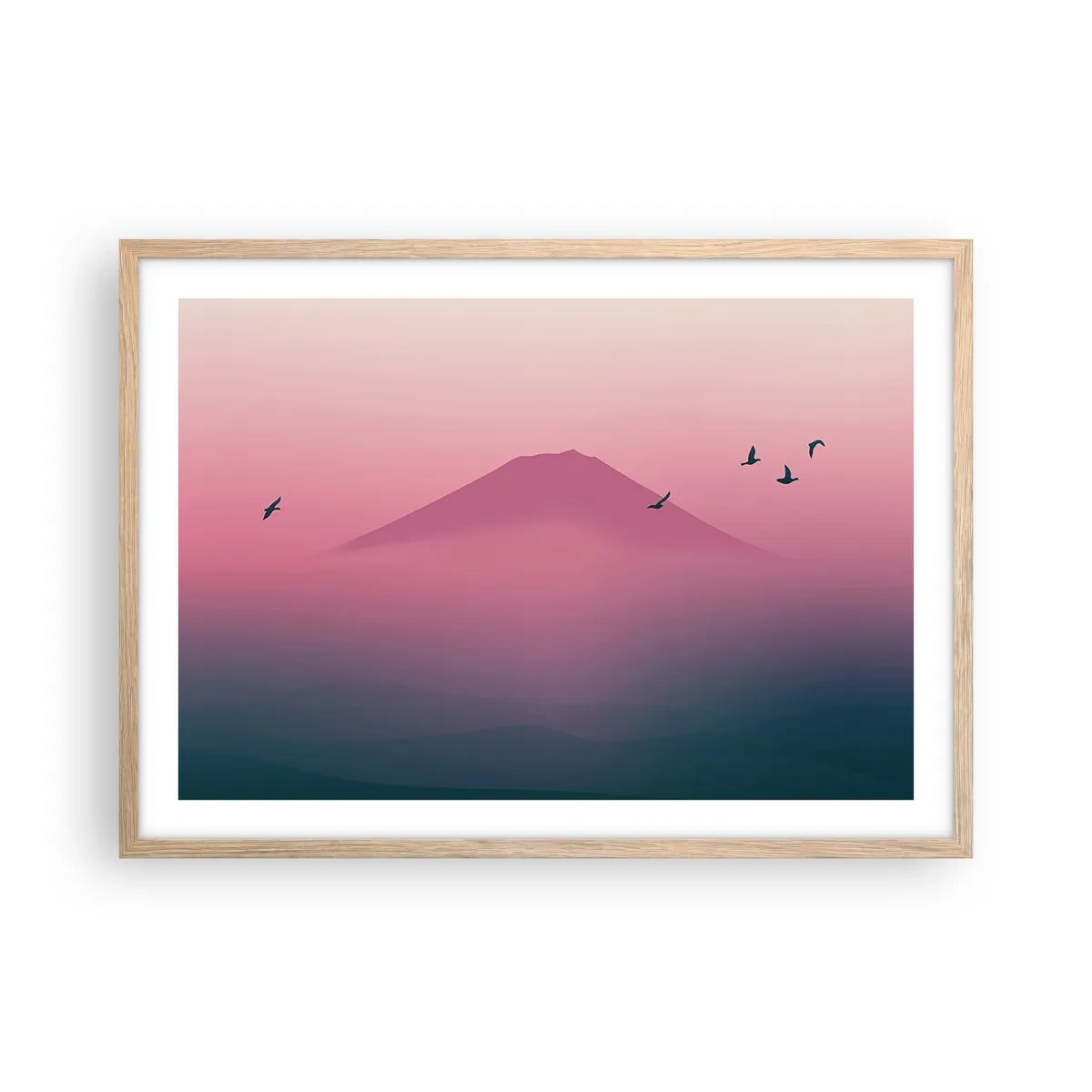 Poster in einem Rahmen aus heller Eiche - Wanderer über den Wolken - 70x50 cm