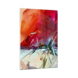 Glasbild - Bild auf glas - Abstrakte Landschaft in intensiven Farben - 80x120cm - Eine Explosion von Lichtern und Farben - Moderne Wanddekoration für Wohnzimmer und Schlafzimmer ARTTOR