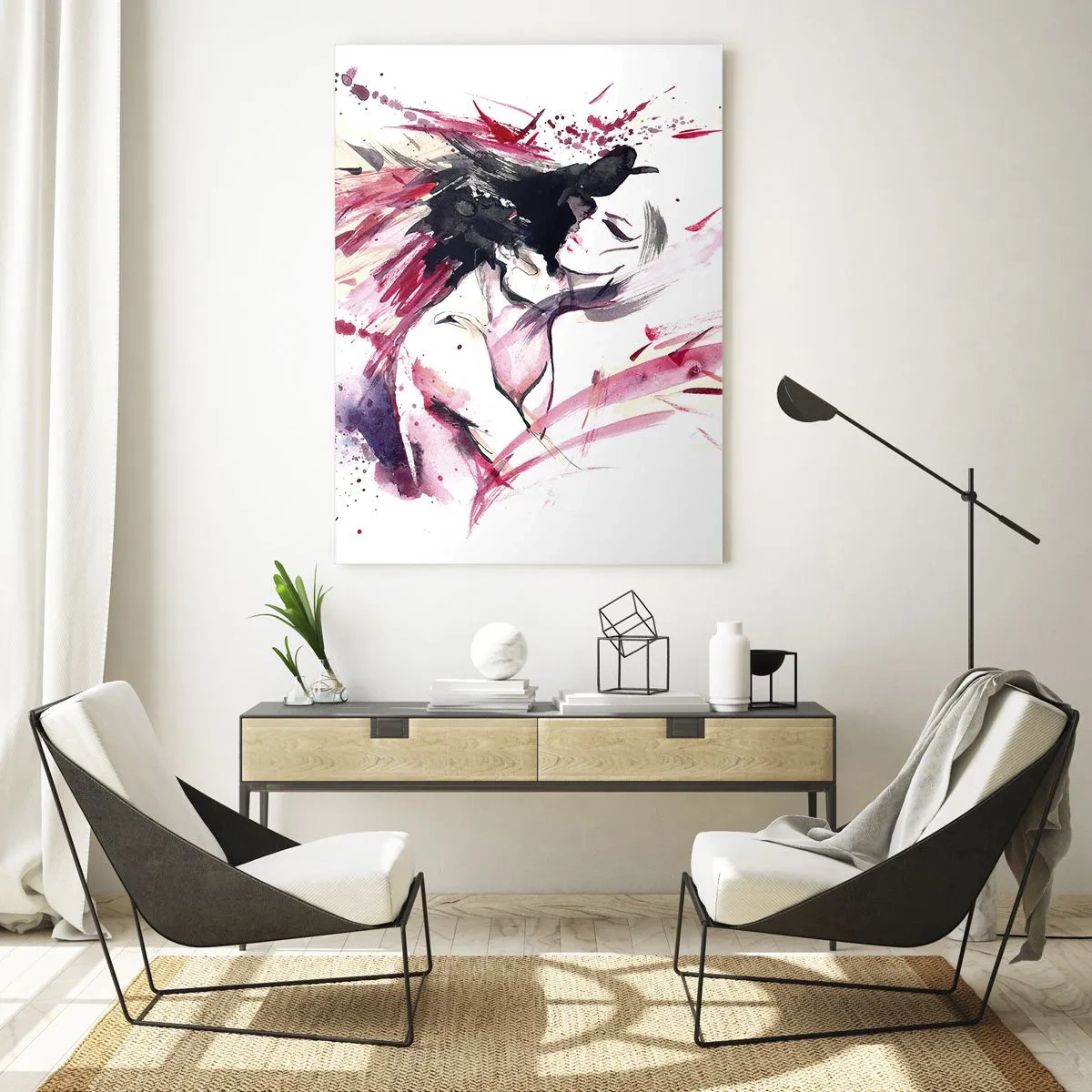 Glasbild - Bild auf glas - Eine abstrakte Figur in dynamischen Aquarellfarben. - 50x70cm - Eine Liebeserfüllung - Moderne Wanddekoration für Wohnzimmer und Schlafzimmer ARTTOR