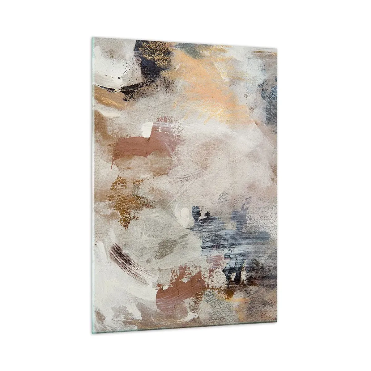 Glasbild - Bild auf glas - Beige und braune abstrakte Komposition in einem verschwommenen Stil - 50x70cm - Neblige Abstraktion - Moderne Wanddekoration für Wohnzimmer und Schlafzimmer ARTTOR