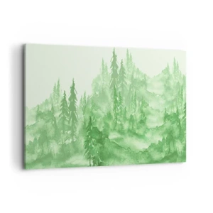 Bild auf Leinwand - Leinwandbild - Grüner Wald im Aquarellstil auf hellem Hintergrund - 120x80cm - Verschwommen mit grünem Nebel - Moderne Wanddekoration für Wohnzimmer und Schlafzimmer ARTTOR