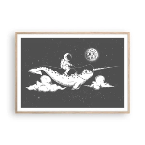 Poster in einem Rahmen aus heller Eiche - Weltraumreiter - 100x70 cm