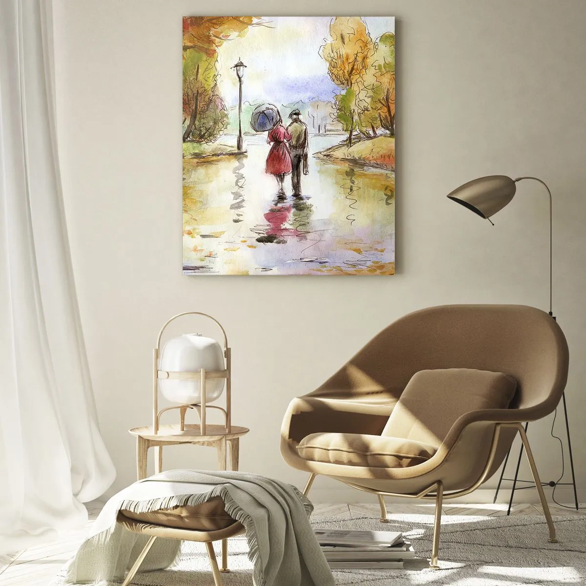 Glasbild - Bild auf glas - Herbstspaziergang eines Paares durch einen Park mit bunten Blättern - 50x70cm - Romantischer Herbst im Park - Moderne Wanddekoration für Wohnzimmer und Schlafzimmer ARTTOR