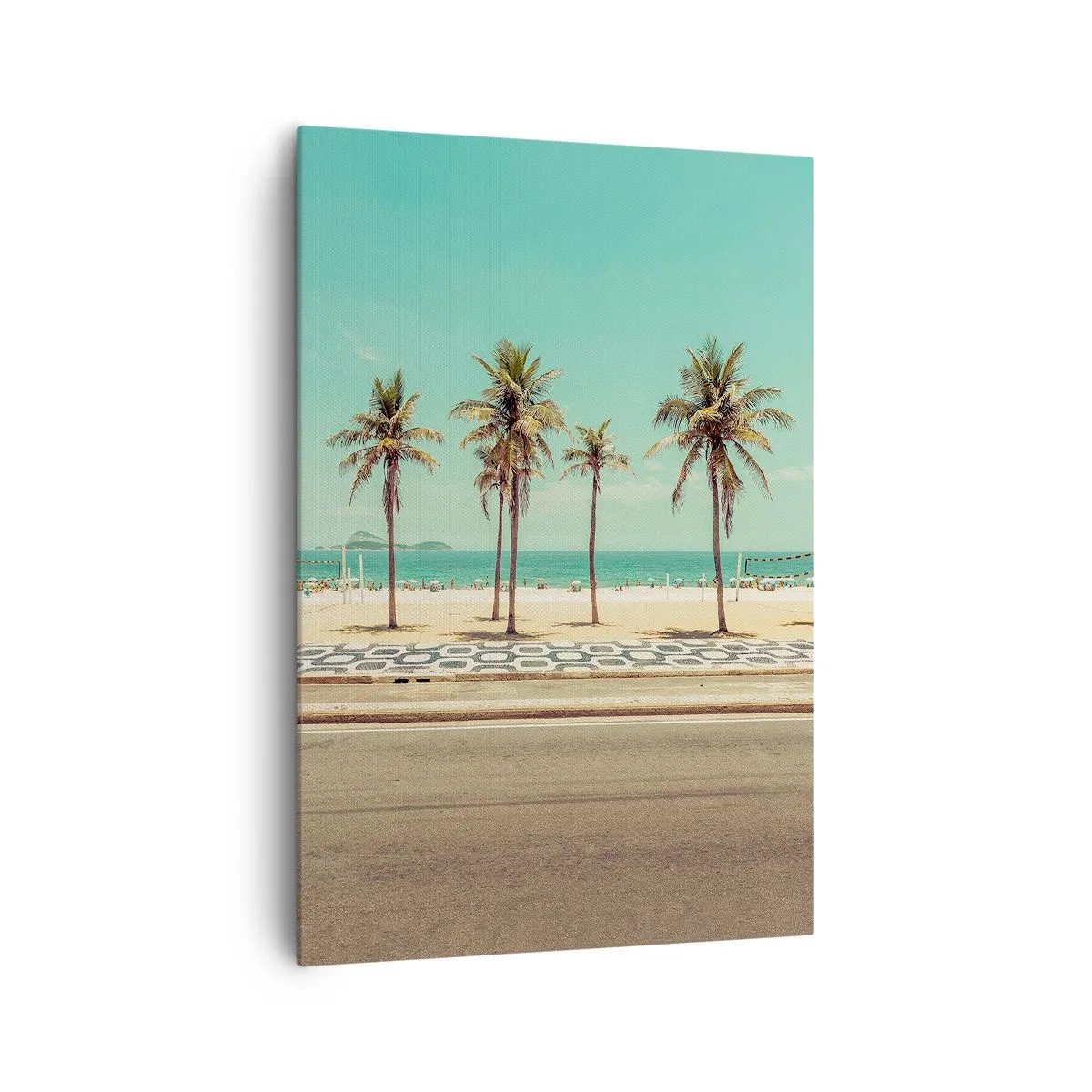 Bild auf Leinwand - Leinwandbild - Palmen am Strand mit Blick auf das Meer und den blauen Himmel - 70x100cm - Beim Bewachen des Strandes - Moderne Wanddekoration für Wohnzimmer und Schlafzimmer ARTTOR