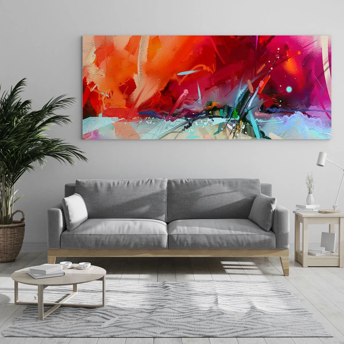Glasbild - Bild auf glas - Abstrakte Landschaft in intensiven Farben - 140x50cm - Eine Explosion von Lichtern und Farben - Moderne Wanddekoration für Wohnzimmer und Schlafzimmer ARTTOR