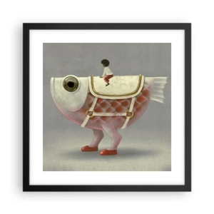 Poster in einem schwarzem Rahmen - Reiter auf einem surrealen Fisch - 40x40 cm