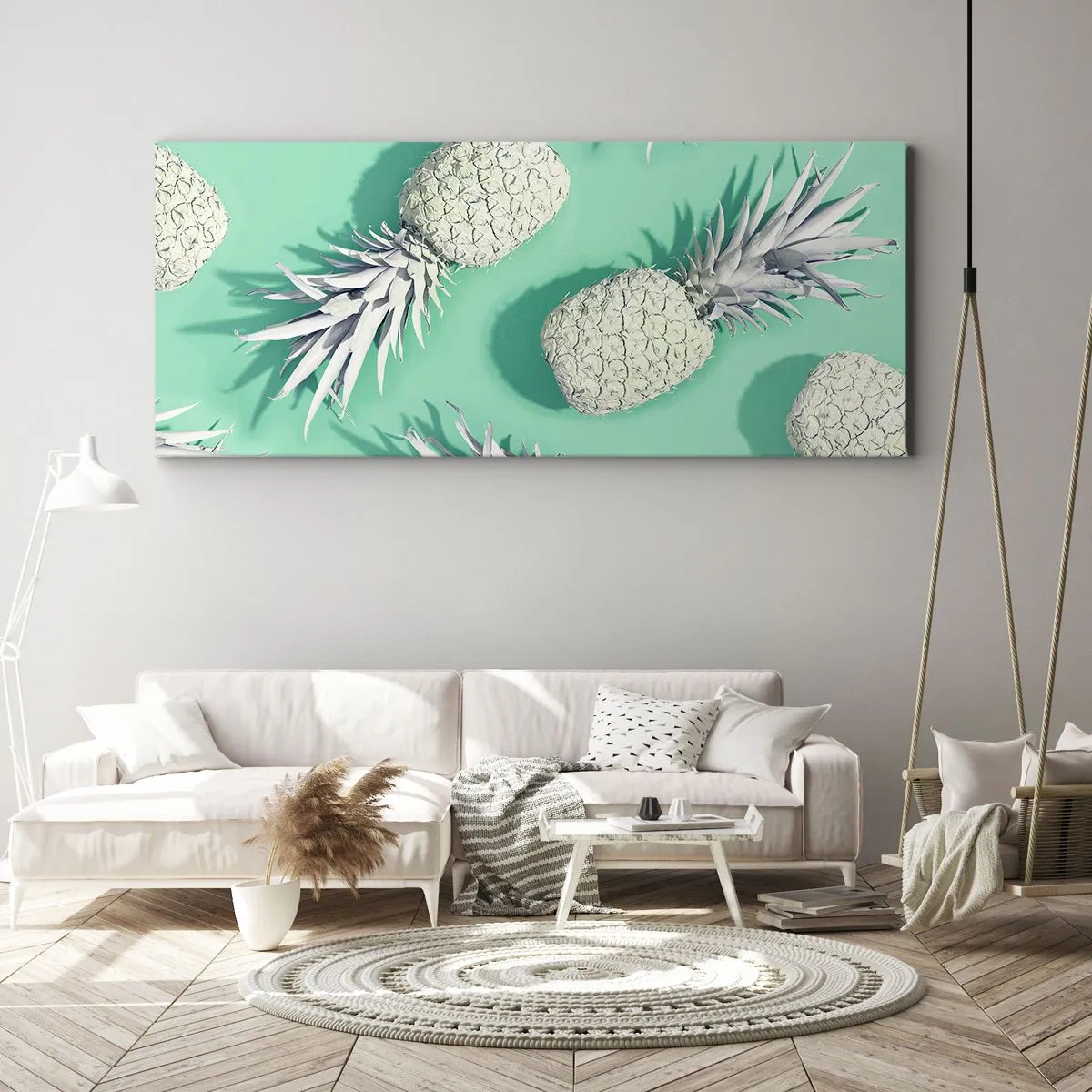 Bild auf Leinwand - Leinwandbild - Weiße Ananas auf pastellfarbenem Hintergrund im minimalistischen Stil - 120x50cm - Das passt gut zu Minze - Moderne Wanddekoration für Wohnzimmer und Schlafzimmer ARTTOR