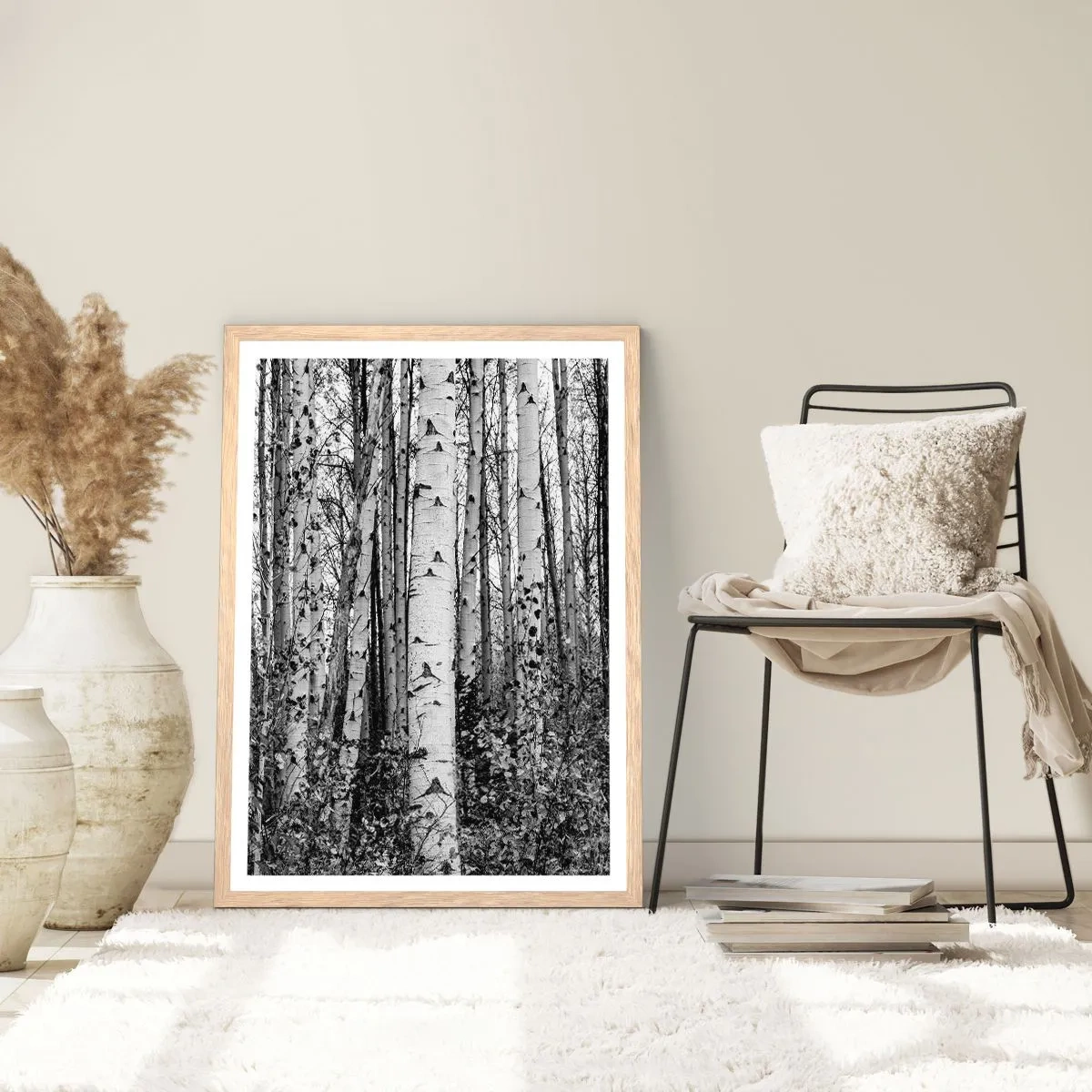 Poster in einem Rahmen aus heller Eiche - Birkenkolonnade - 50x70 cm