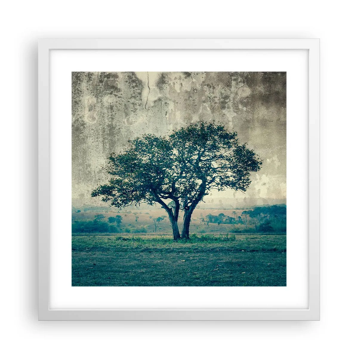 Poster in einem weißen Rahmen - Ein Apfelbaum auf blauem Feld? - 40x40 cm
