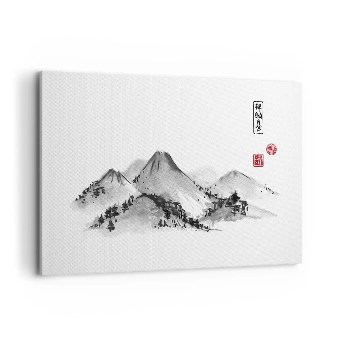 Bild auf Leinwand - Leinwandbild - Traditionelle Berglandschaft im Stil der japanischen Tuschemalerei - 120x80cm - Unendliche Fernen - Moderne Wanddekoration für Wohnzimmer und Schlafzimmer ARTTOR