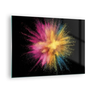 Glasbild - Bild auf glas - Bunte Pulverexplosion auf schwarzem Hintergrund - 70x50cm - Die Geburt der Farben - Moderne Wanddekoration für Wohnzimmer und Schlafzimmer ARTTOR