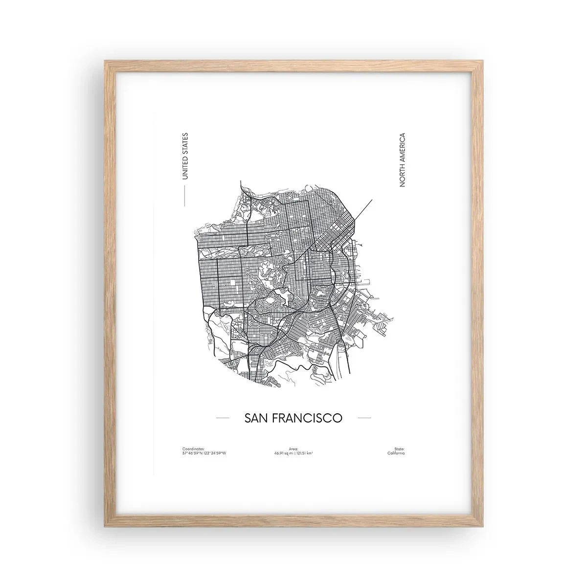 Poster in einem Rahmen aus heller Eiche - Anatomie von San Francisco - 40x50 cm