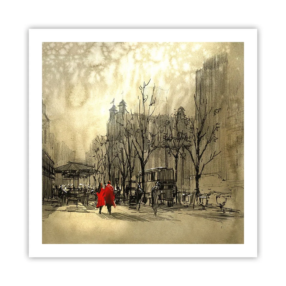 Poster - Ein Date im Londoner Nebel - 60x60 cm