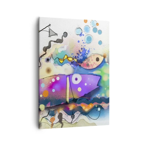 Bild auf Leinwand - Leinwandbild - Abstrakter Fisch in einer farbenfrohen, surrealen Komposition - 50x70cm - Es fehlen die Worte! - Moderne Wanddekoration für Wohnzimmer und Schlafzimmer ARTTOR
