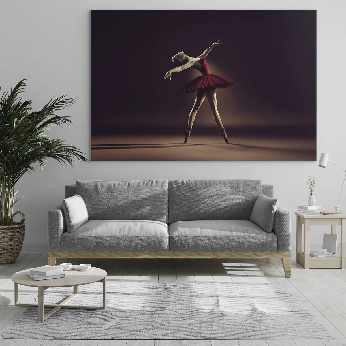 Glasbild - Bild auf glas - Eine Ballerina im roten Kleid in dynamischer Pose - 70x50cm - Eine Primaballerina - Moderne Wanddekoration für Wohnzimmer und Schlafzimmer ARTTOR