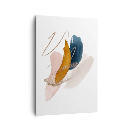 Bild auf Leinwand - Leinwandbild - Abstrakte Striche in Pastellfarben mit goldenen Akzenten - 70x100cm - Geflügelte Komposition - Moderne Wanddekoration für Wohnzimmer und Schlafzimmer ARTTOR