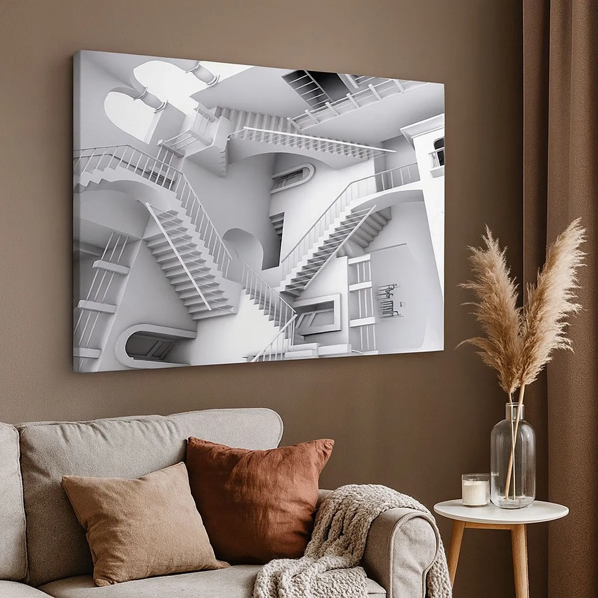 Bild auf Leinwand - Leinwandbild - Eine abstrakte Komposition aus Treppen in einer surrealistischen Raumanordnung - 70x50cm - Die Paradoxien des Weltraums - Moderne Wanddekoration für Wohnzimmer und Schlafzimmer ARTTOR