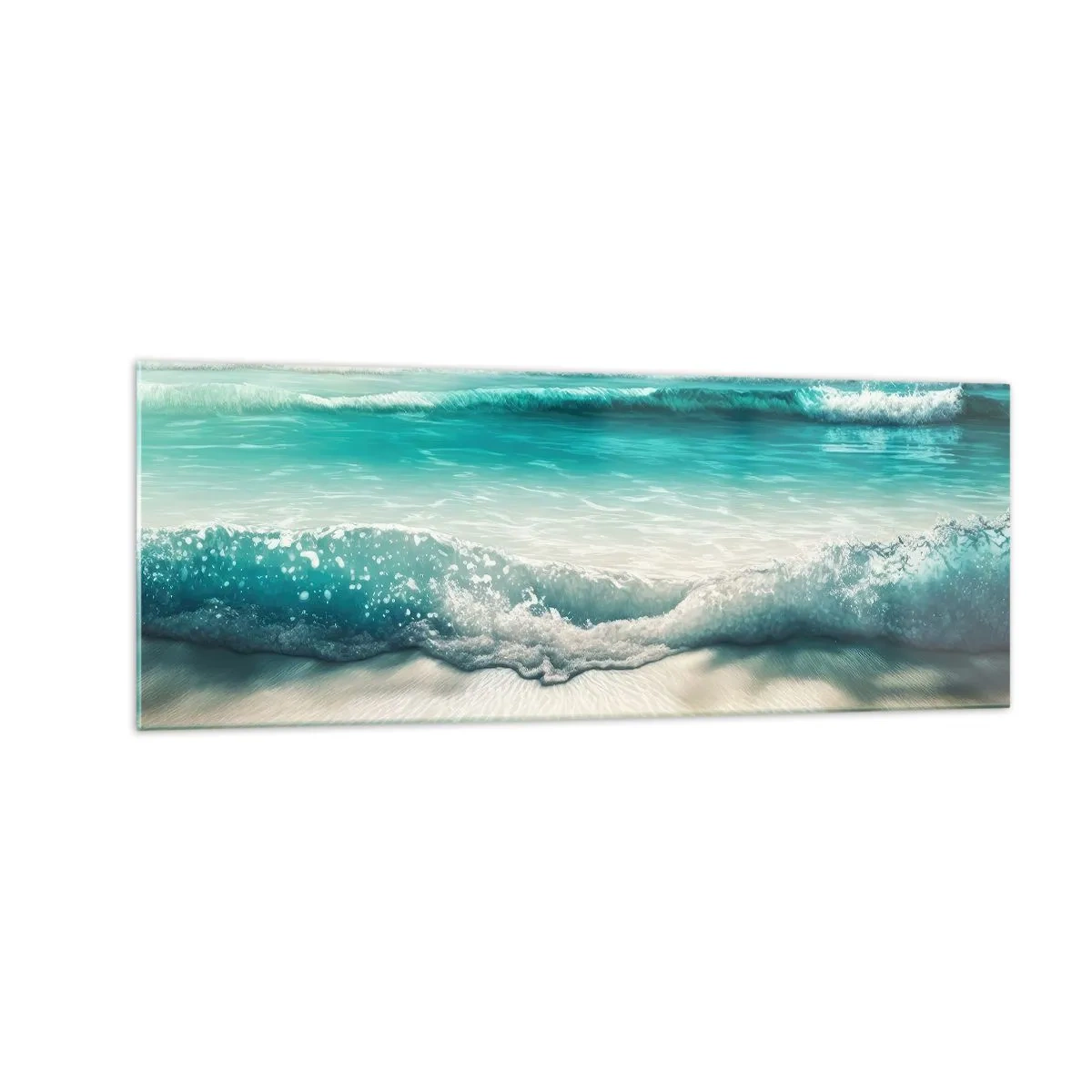 Glasbild - Bild auf glas - Meereswellen an einem hellen Sandstrand - 140x50cm - Frieden des Ozeans - Moderne Wanddekoration für Wohnzimmer und Schlafzimmer ARTTOR