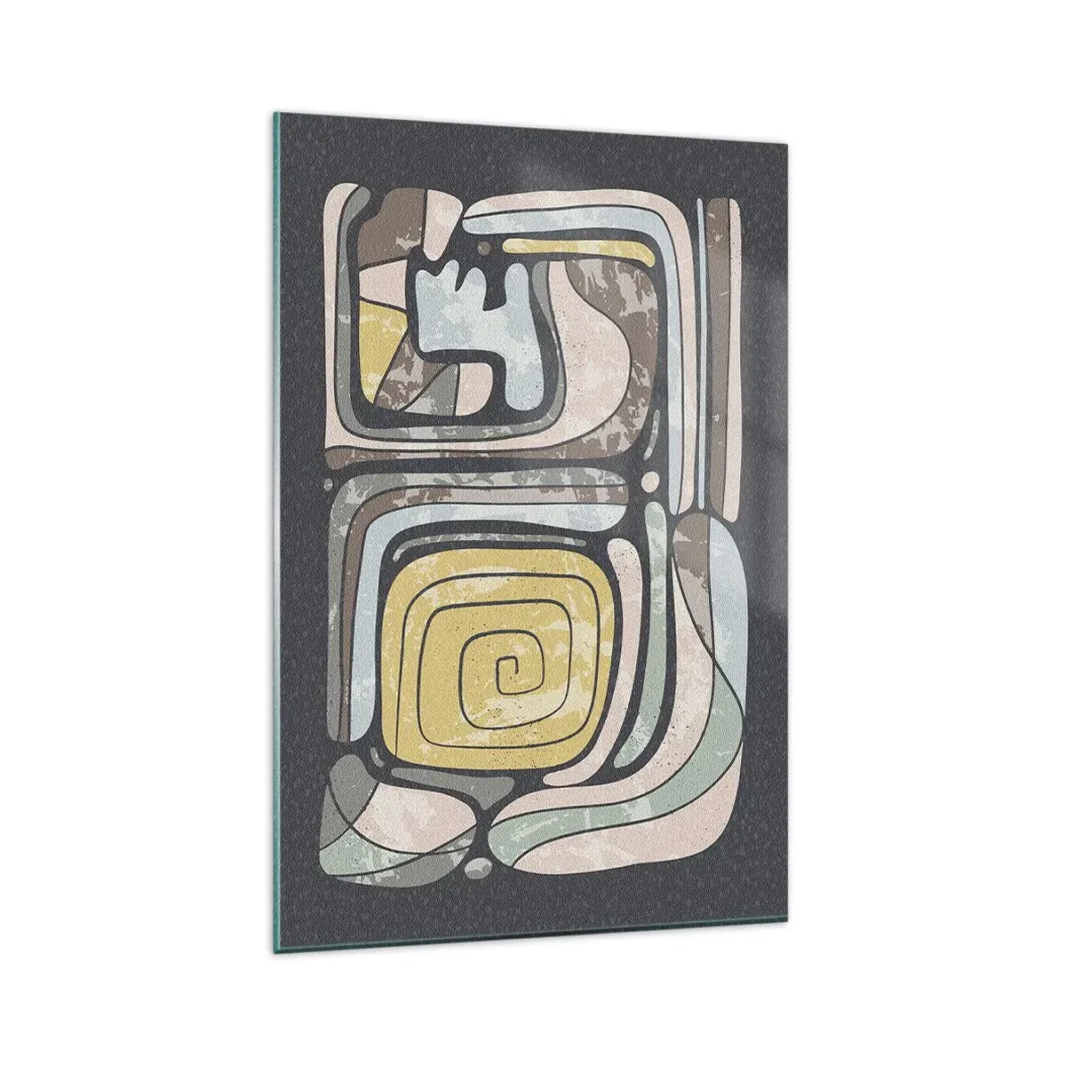 Glasbild - Bild auf glas - Präkolumbianische Muster in Pastellfarben auf dunklem Hintergrund - 80x120cm - Abstraktion im präkolumbianischen Geist - Moderne Wanddekoration für Wohnzimmer und Schlafzimmer ARTTOR