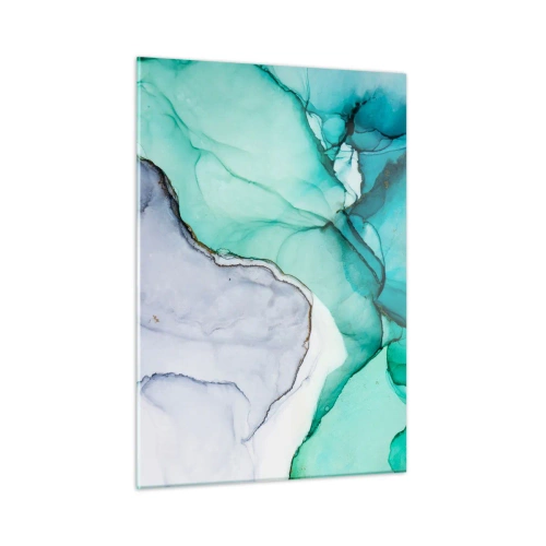 Glasbild - Bild auf glas - Ein abstraktes Gemälde in Türkis- und Weißtönen mit zarten Rissen. - 50x70cm - Eine Studie in Türkis - Moderne Wanddekoration für Wohnzimmer und Schlafzimmer ARTTOR