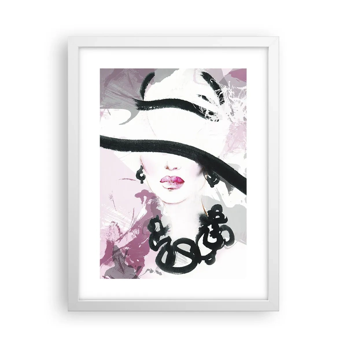 Poster in einem weißen Rahmen - Bildnis einer Dame in Schwarz und Pink - 30x40 cm